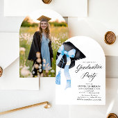 モダントレンディーブルーボウ卒業キャップアーチ 招待状