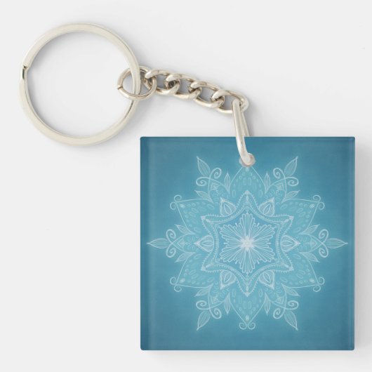 モダントレンディーブルー白とターコイズボーデザイン キーホルダー (正面)