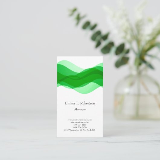 モダントレンディープレーンシンプルミニマル緑ホワイト 名刺 (スタンド正面)