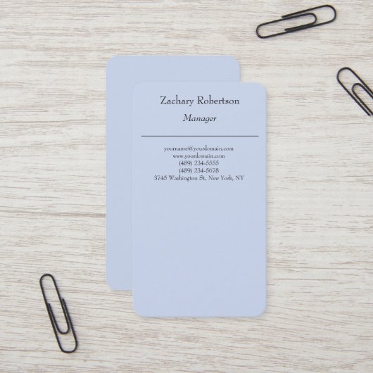 モダントレンディープレーンシンプルミニマル青 名刺 (正面/裏面インサイチュ)