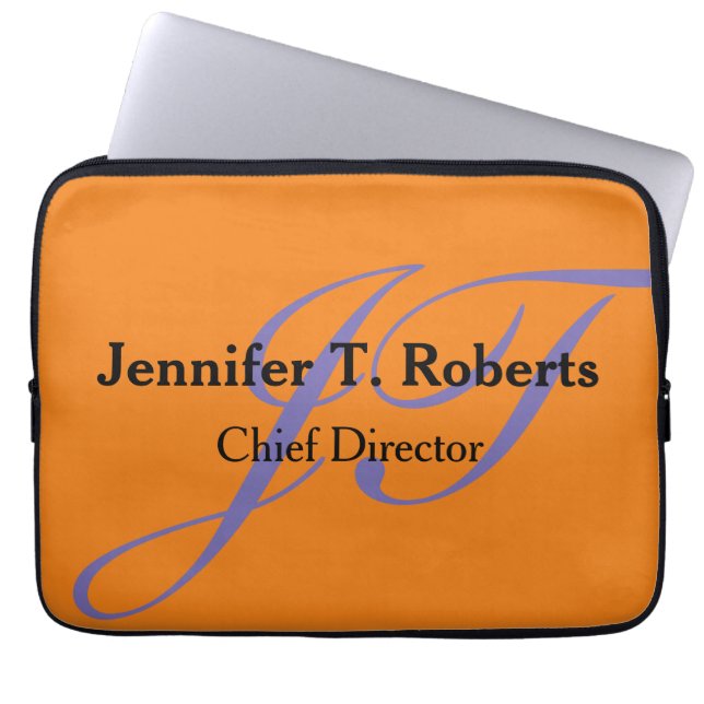 モダントレンディープレーン灰色のスクリプトモノグラム ラップトップスリーブ (正面)