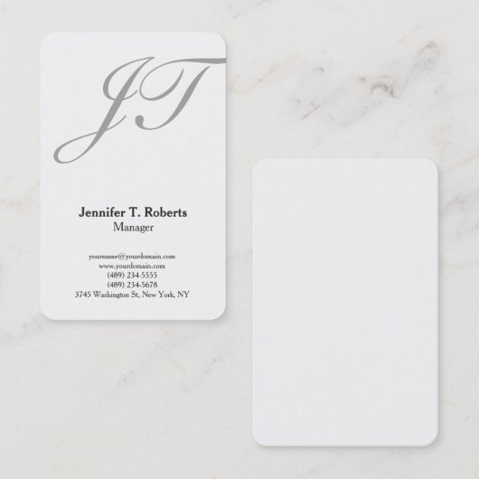 モダントレンディープレーン灰色のスクリプトモノグラム 名刺 (正面/裏面)