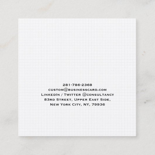 モダントレンディーホワイトチェックミニマルプロフェッショナル スクエア名刺 (裏面)