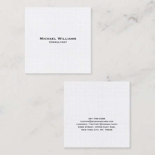 モダントレンディーホワイトチェックミニマルプロフェッショナル スクエア名刺 (正面/裏面)
