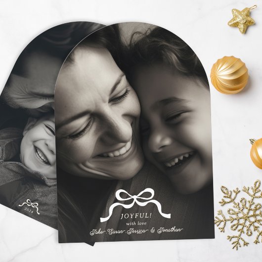 モダントレンディーボウ2フォトクリスマスアーチカード 招待状