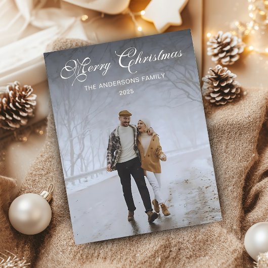 モダントレンディーミニマル、クリスマスファミリー写真 ポストカード