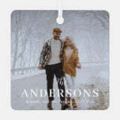 モダントレンディーミニマル、クリスマスファミリー写真 メタルオーナメント (裏面)