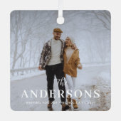 モダントレンディーミニマル、クリスマスファミリー写真 メタルオーナメント (正面)