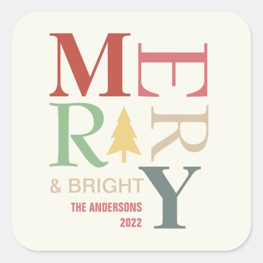 モダントレンディーメリーと明るいミニマルカラフルリスト スクエアシール (正面)