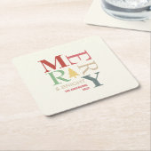 モダントレンディーメリーと明るいミニマルカラフルリスト スクエアペーパーコースター (アングル)