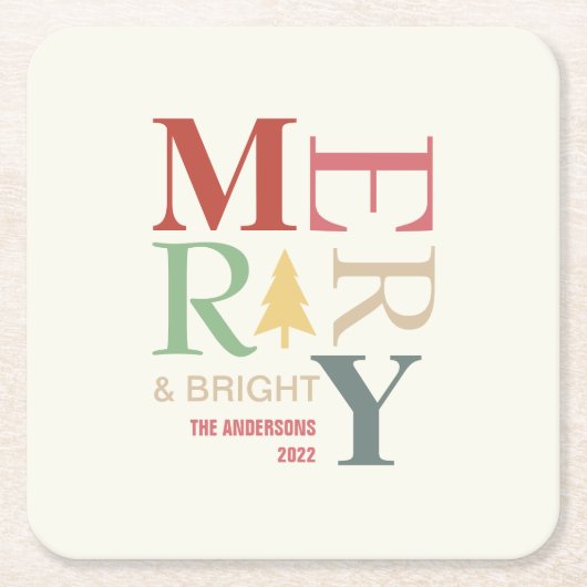 モダントレンディーメリーと明るいミニマルカラフルリスト スクエアペーパーコースター (正面)