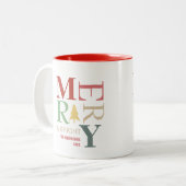 モダントレンディーメリーと明るいミニマルカラフルリスト ツートーンマグカップ (正面左)