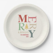 モダントレンディーメリーと明るいミニマルカラフルリスト ペーパープレート (正面)