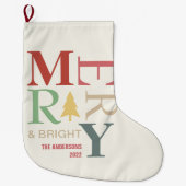 モダントレンディーメリーと明るいミニマルカラフルリスト ラージクリスマスストッキング (正面)