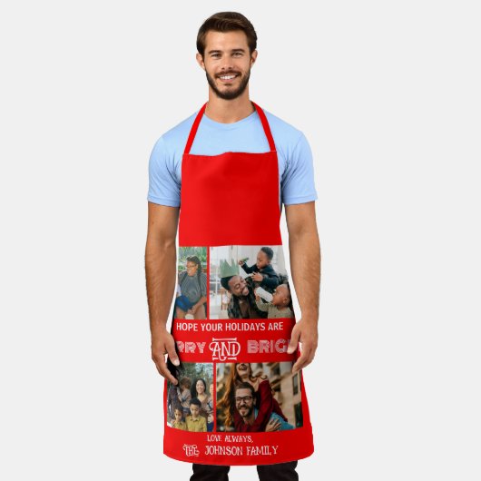 モダントレンディーメリーと明るい家族の写真 エプロン (着用した状態)