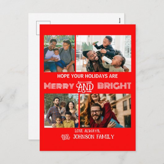 モダントレンディーメリーと明るい家族の写真 シーズンポストカード (正面/裏面)
