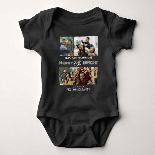 モダントレンディーメリーと明るい家族の写真 ベビーボディスーツ (正面)