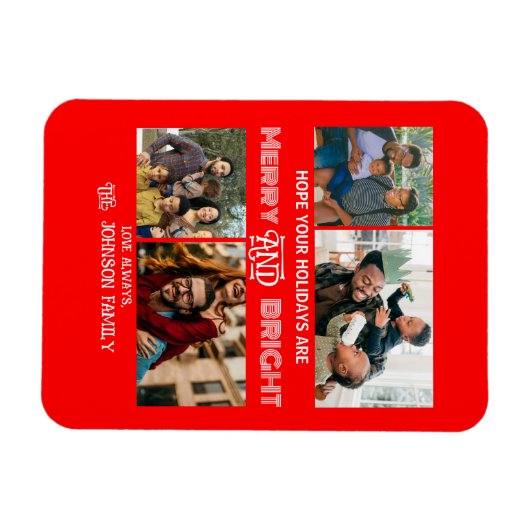 モダントレンディーメリーと明るい家族の写真 マグネット (横)