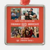 モダントレンディーメリーと明るい家族の写真 メタルオーナメント (正面)
