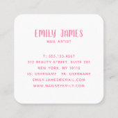 モダントレンディーユニークプロフェッショナル爪、 ネイルスパサロン スクエア名刺 (裏面)