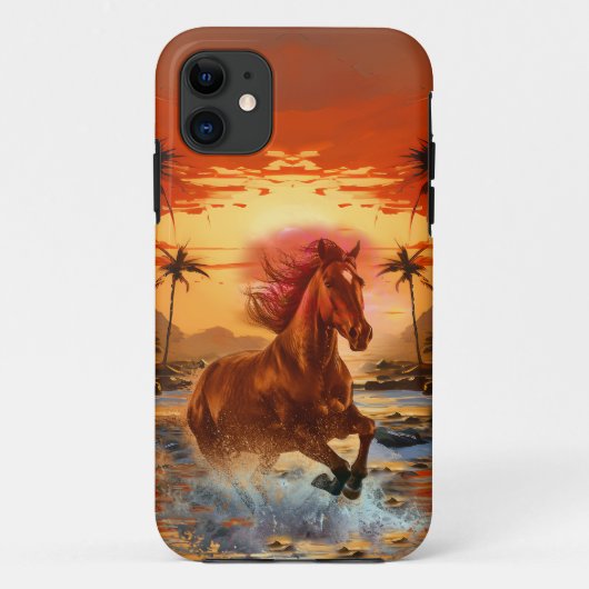 モダントレンディーランニングの馬インサンセットレイク Case-Mate iPhoneケース (裏面)