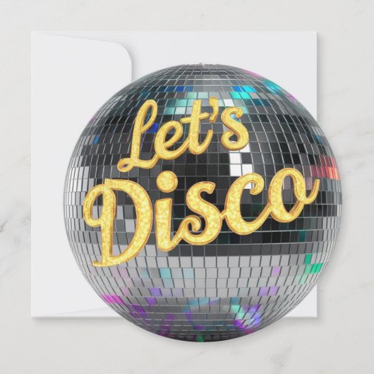 モダントレンディーレッツディスコボール誕生日パーティー 招待状 (正面)