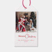 モダントレンディーレッドクリスマスフォトスノーフレーク ギフトタグ (正面)