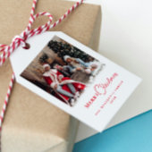 モダントレンディーレッドクリスマスフォトスノーフレーク ギフトタグ