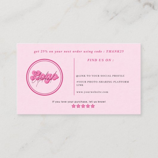 モダントレンディーレトロなピンクのスクリ感謝していック順 名刺 (裏面)