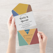 モダントレンディーレトロカラフルアールデコシ結婚ック オールインワン招待状 (貼ってはがせる)