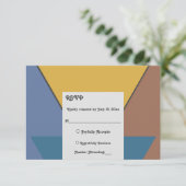 モダントレンディーレトロカラフル抽象芸術シ結婚ック 出欠カード (スタンド正面)