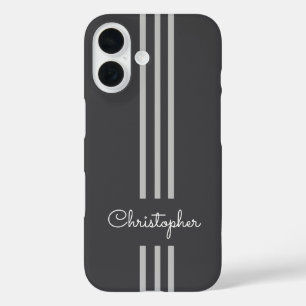 モダントレンディーレースストライプモノグラムの iPhone 16ケース