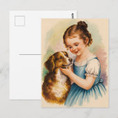 モダントレンディーヴィンテージヴィンテージガールアンドドッグ ポストカード (正面/裏面)