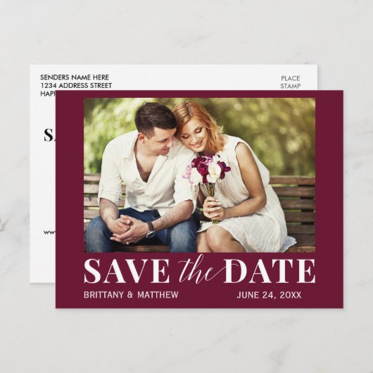 モダントレンディー写真Burgundy日付を保存 ポストカード (正面/裏面)