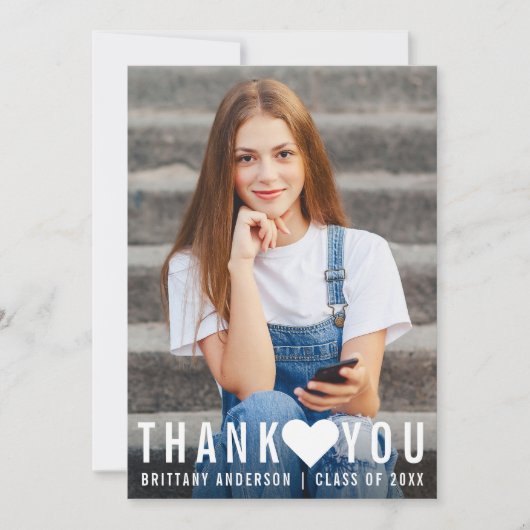 モダントレンディー卒業サンキューハートカード 案内状 (正面)