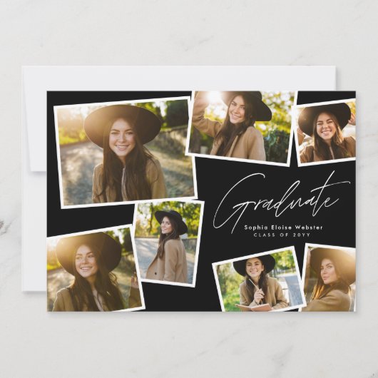 モダントレンディー卒業生7枚の写真卒業 案内状 (正面)