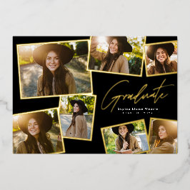 モダントレンディー卒業生7枚の写真卒業 箔招待状