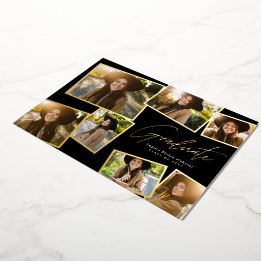 モダントレンディー卒業生7枚の写真卒業 箔招待状 (回転した状態)