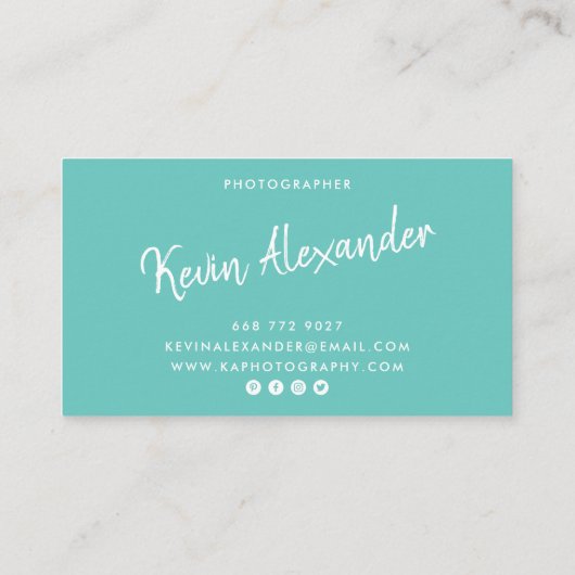 モダントレンディー台本撮影エレガントティール(緑がかった色) 名刺 (裏面)