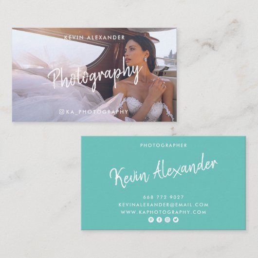 モダントレンディー台本撮影エレガントティール(緑がかった色) 名刺 (正面/裏面)