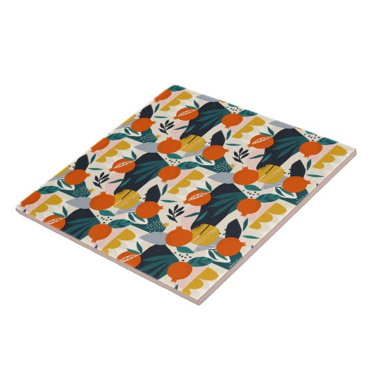 モダントレンディー名門私立校風のシックアプリコットと葉 タイル (側面)