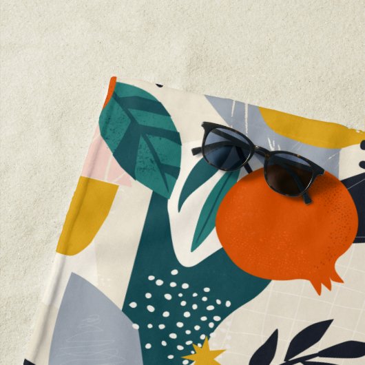 モダントレンディー名門私立校風のシックアプリコットと葉 ビーチタオル (インサイチュ)