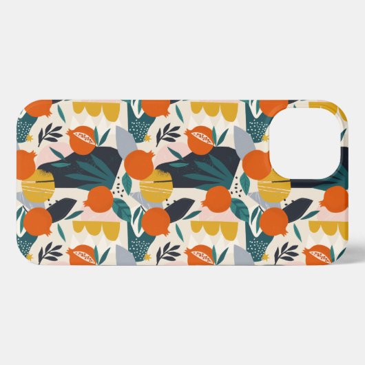 モダントレンディー名門私立校風のシックアプリコットと葉 iPhoneケース (裏面横)