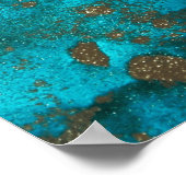 モダントレンディー抽象芸術オーガニックティール（緑がかった色）ターコイズ金ゴールド ポスター (角)