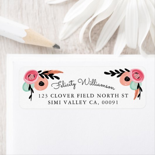 モダントレンディー抽象芸術水カラーフローラと羽根 ラベル (インサイチュ)