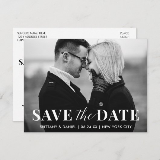 モダントレンディー日付を白黒で保存する ポストカード (正面/裏面)