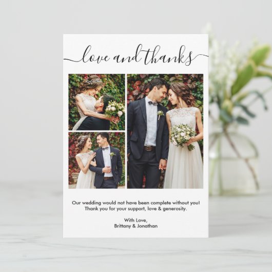 モダントレンディー書道台本3写真結婚の サンキューカード (スタンド正面)