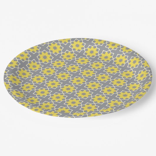 モダントレンディー灰色と黄色の花 ペーパープレート (アングル)