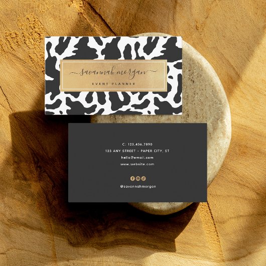 モダントレンディー牛プリントフェイク金ゴールド 名刺