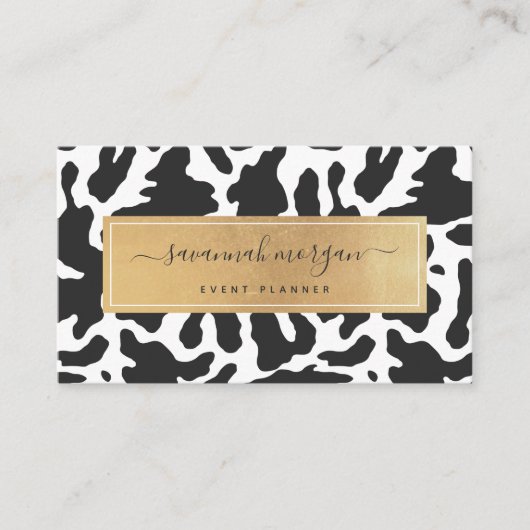 モダントレンディー牛プリントフェイク金ゴールド 名刺 (正面)